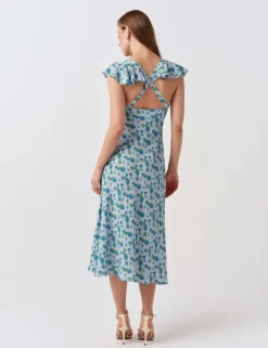 Crepe Floral V-Neck Midi Tea Dress