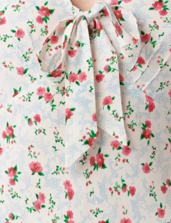 Crepe Floral V-Neck Midi Tea Dress