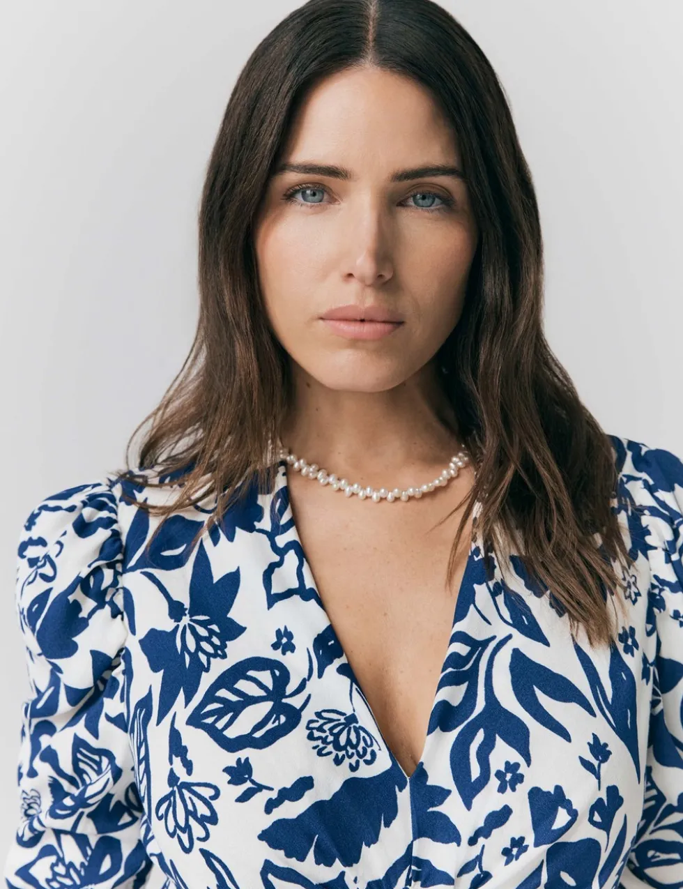 Crepe Floral V-Neck Midi Tea Dress