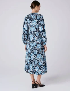 Crepe Floral V-Neck Midi Tiered Dress