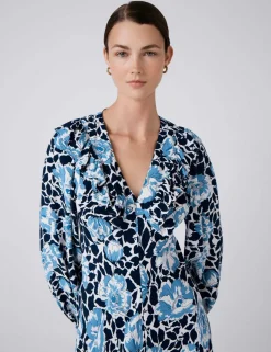 Crepe Floral V-Neck Midi Tiered Dress