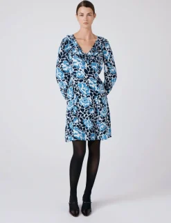 Crepe Floral V-Neck Mini Skater Dress