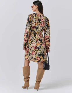 Crepe Floral V-Neck Mini Tea Dress
