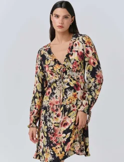 Crepe Floral V-Neck Mini Tea Dress