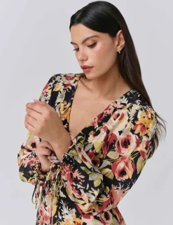 Crepe Floral V-Neck Mini Tea Dress