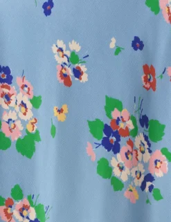 Crepe Floral V-Neck Pintuck Midi Tea Dress