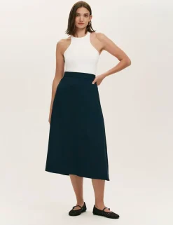 Crepe Midi A-Line Skirt