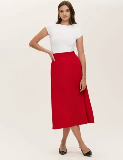 Crepe Midi A-Line Skirt