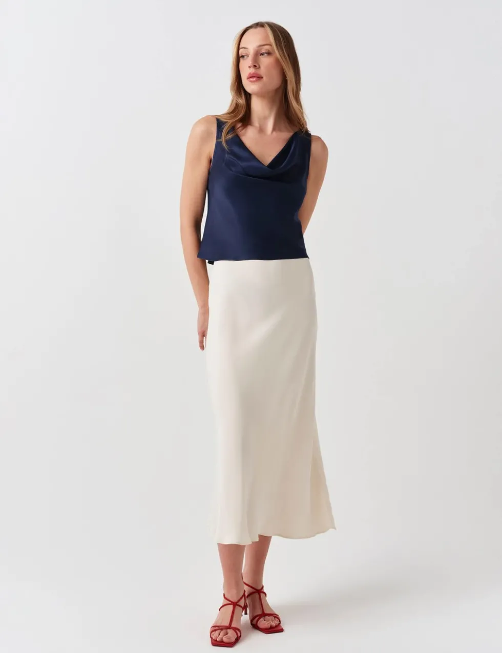 Crepe Midi Slip Skirt