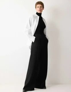 Crepe Pintuck Detail Wide Leg Trousers