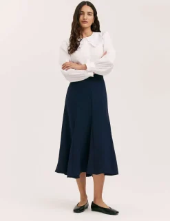 Crepe Pleated Midi Skirt