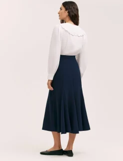 Crepe Pleated Midi Skirt