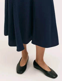 Crepe Pleated Midi Skirt