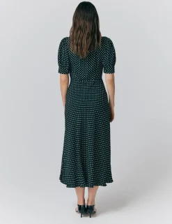 Crepe Polka Dot Midi Tea Dress