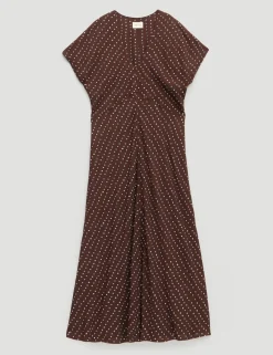 Crepe Polka Dot V-Neck Maxi Tea Dress
