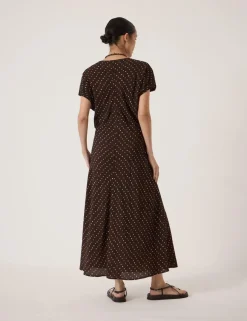 Crepe Polka Dot V-Neck Maxi Tea Dress