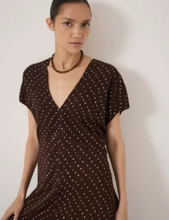 Crepe Polka Dot V-Neck Maxi Tea Dress