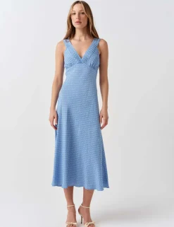 Crepe Polka Dot V-Neck Midi Tea Dress