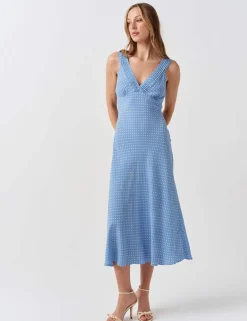 Crepe Polka Dot V-Neck Midi Tea Dress