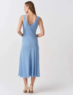 Crepe Polka Dot V-Neck Midi Tea Dress