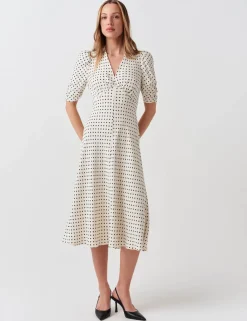 Crepe Polka Dot V-Neck Midi Tea Dress