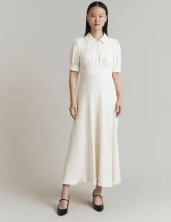 Crepe Puff Sleeve Midi Tea Dress