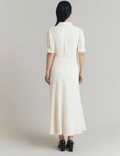 Crepe Puff Sleeve Midi Tea Dress