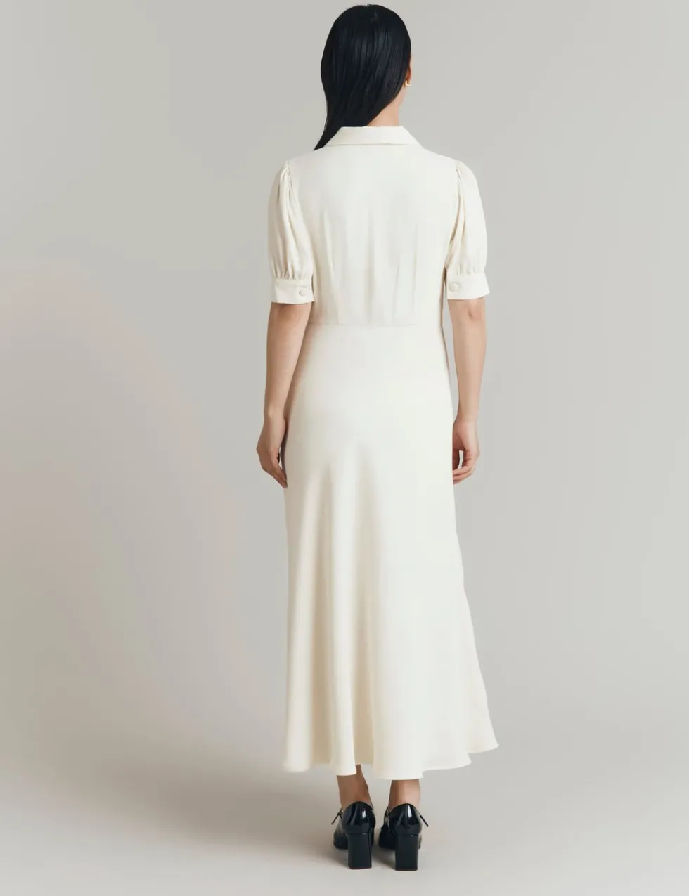 Crepe Puff Sleeve Midi Tea Dress