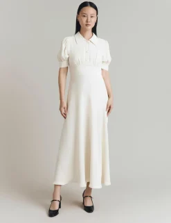 Crepe Puff Sleeve Midi Tea Dress