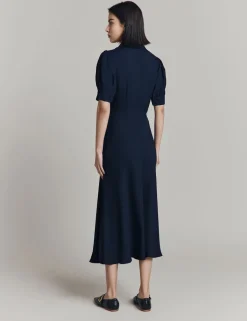 Crepe Puff Sleeve Midi Tea Dress