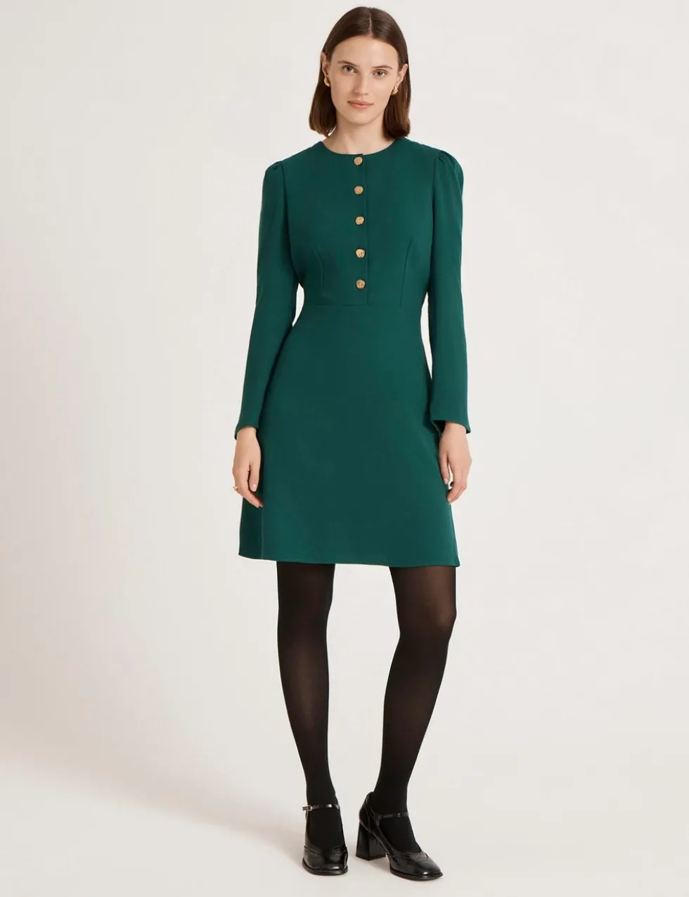Crepe Round Neck Knee Length Waisted Dress