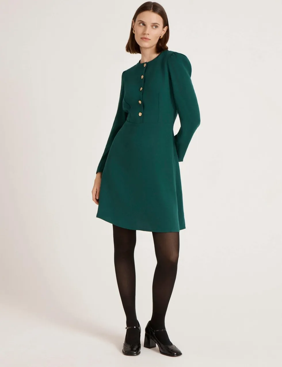 Crepe Round Neck Knee Length Waisted Dress