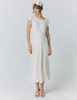 Crepe Round Neck Midi Skater Dress