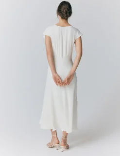 Crepe Round Neck Midi Skater Dress