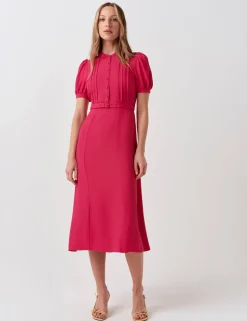 Crepe Round Neck Midi Waisted Tea Dress