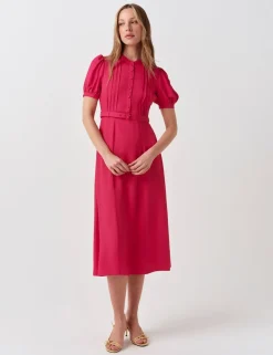Crepe Round Neck Midi Waisted Tea Dress