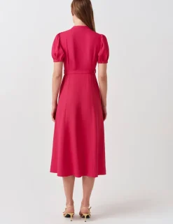 Crepe Round Neck Midi Waisted Tea Dress