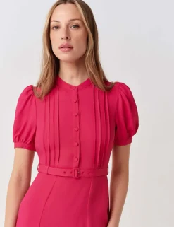 Crepe Round Neck Midi Waisted Tea Dress