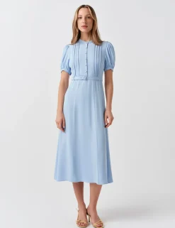 Crepe Round Neck Midi Waisted Tea Dress