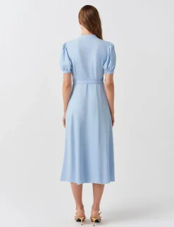 Crepe Round Neck Midi Waisted Tea Dress