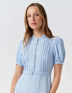 Crepe Round Neck Midi Waisted Tea Dress