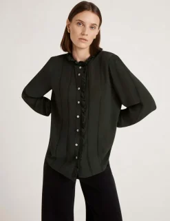 Crepe Round Neck Ruffle Blouse