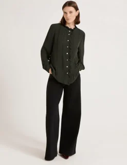 Crepe Round Neck Ruffle Blouse