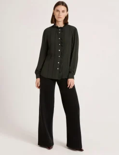 Crepe Round Neck Ruffle Blouse