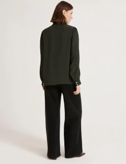Crepe Round Neck Ruffle Blouse