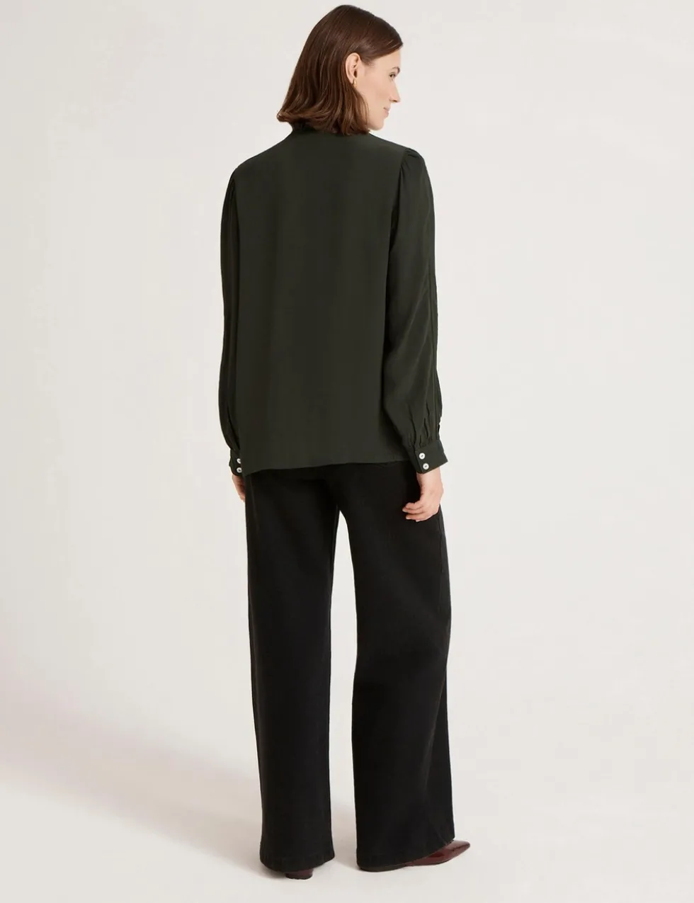 Crepe Round Neck Ruffle Blouse