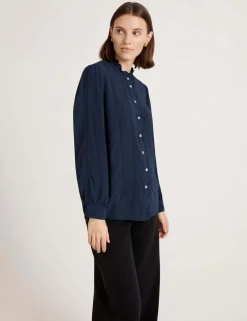 Crepe Round Neck Ruffle Blouse