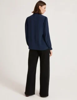 Crepe Round Neck Ruffle Blouse