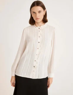 Crepe Round Neck Ruffle Blouse
