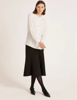 Crepe Round Neck Ruffle Blouse